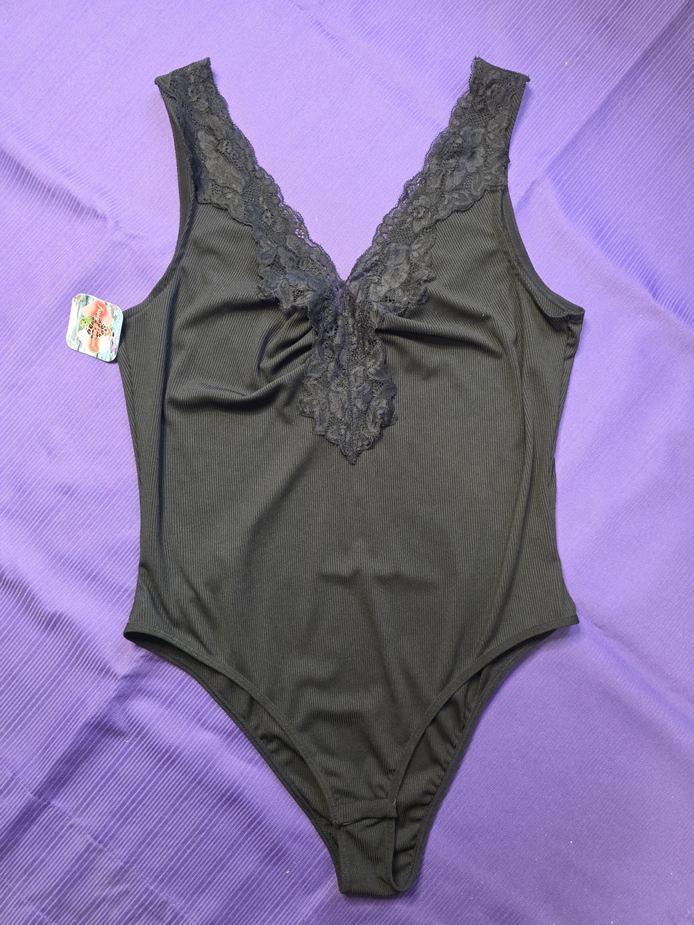 Women's Black Lace-Trim Bodysuit - Brand